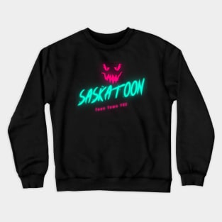 Neon Pink Glow Jack O'Lantern Saskatoon in Anaglyph Style Crewneck Sweatshirt